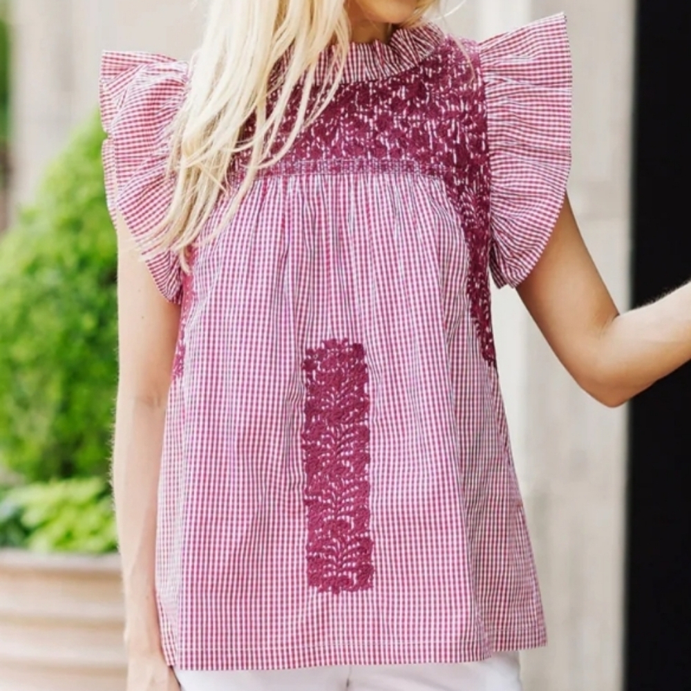 J. Marie Tilly Ruffle Top Maroon